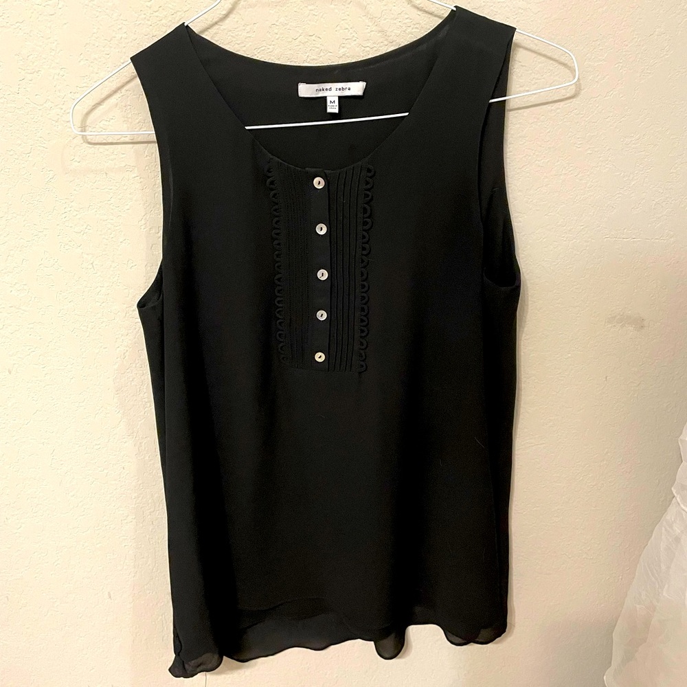 EUC Naked Zebra Black Sleeveless Shift Top with Button Details